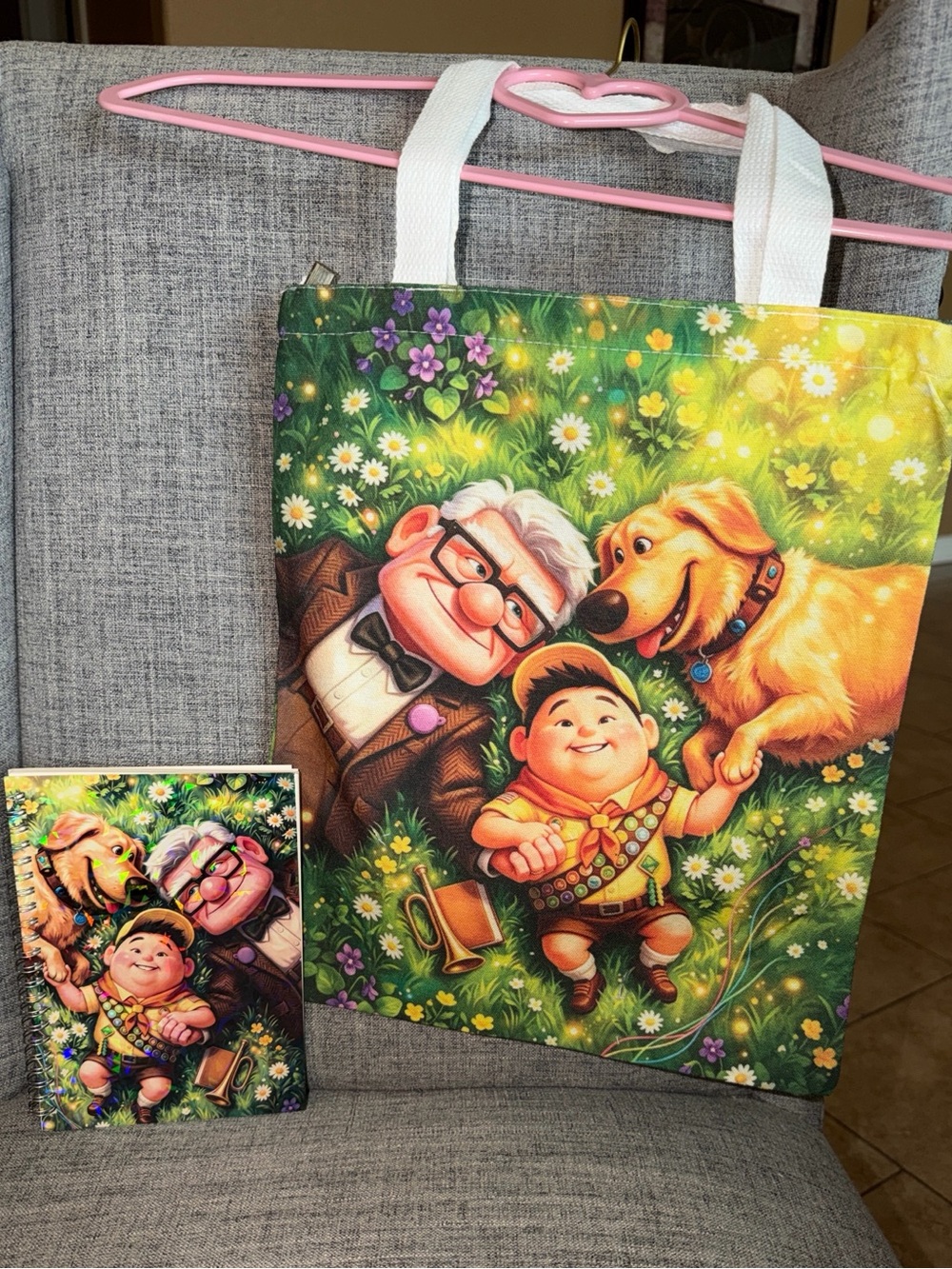 Kids Floral Adventure Tote Bag in Green - Branded Print & Notebook